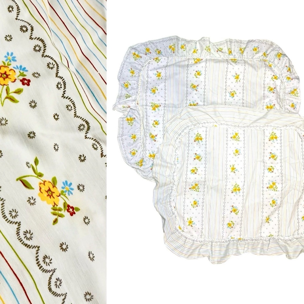 Vintage 1970s Pair Of Pillowcases Shabby Floral Cottage Core Granny Chic Retro